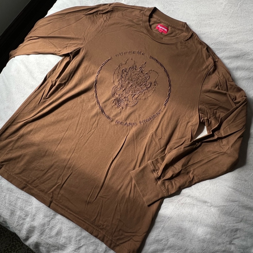 Supreme Brown Long Sleeve Tee with Graphic Design